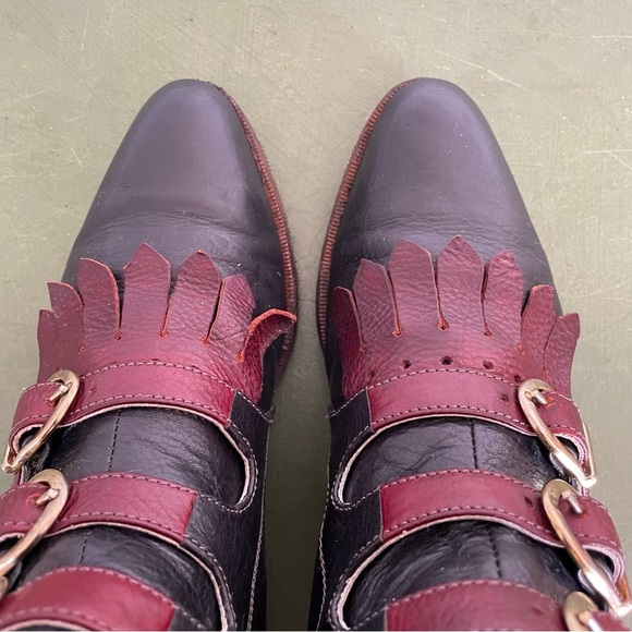 Modern Vice Classic JETT Two-Tone Kiltie Boots in Black & Red Leather *USA* - Picture 3 of 11